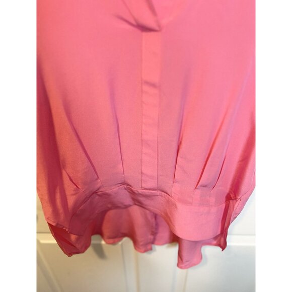 Inclan Studio Stevie Pink Top L Relaxed Fit High Low Hem Collared Silk Crepe - Picture 4 of 8